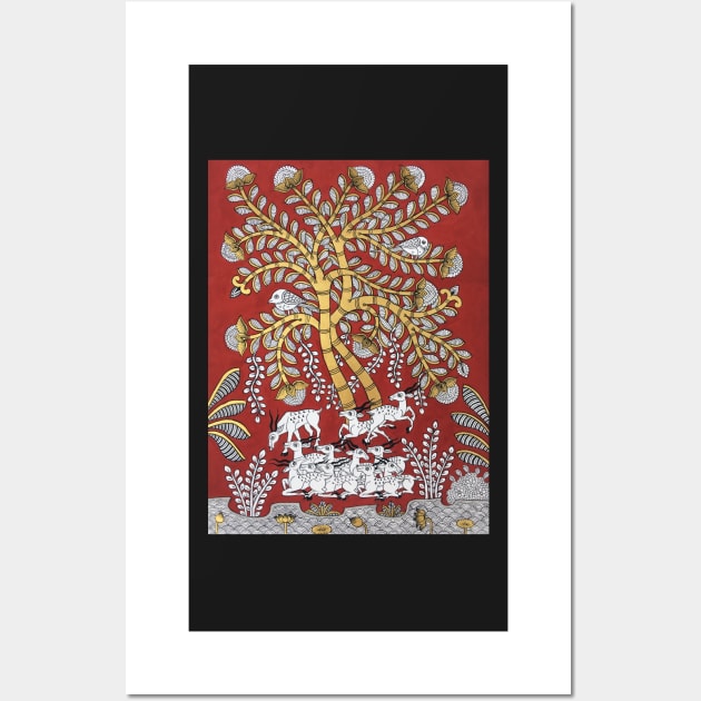 Tree of life ( Red and Gold) indian folk art print in phad style Wall Art by gopalpjoshi